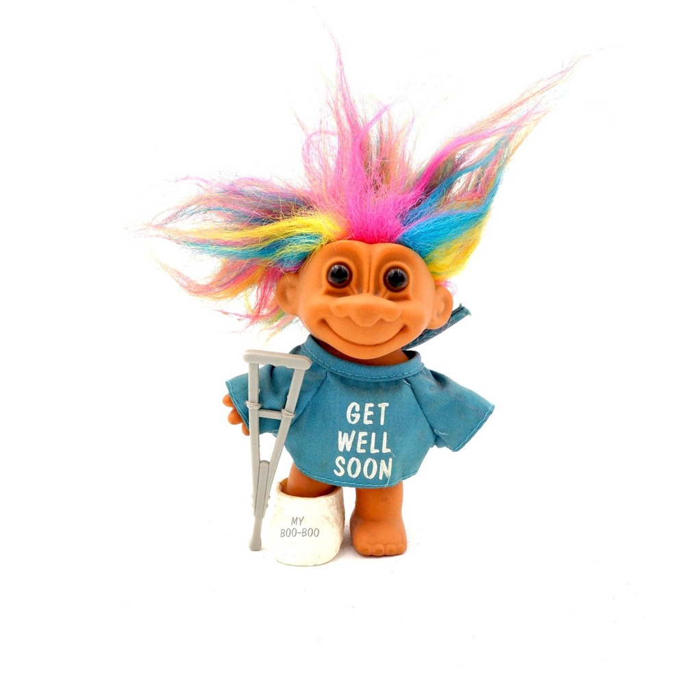 Vintage Russ Berrie Get‎ Well Soon Troll Doll 1990s Rainbow Hair Troll Toy